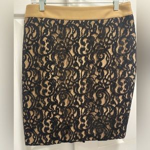 NWT Loft Ann Taylor Pencil Skirt Back Lace over Tan Sz 10P